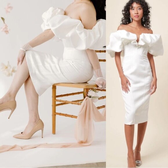 Line & Dot Samara Dress in Off White Small New Womens Ruffle Midi Cocktail Bride - Picture 14 of 16